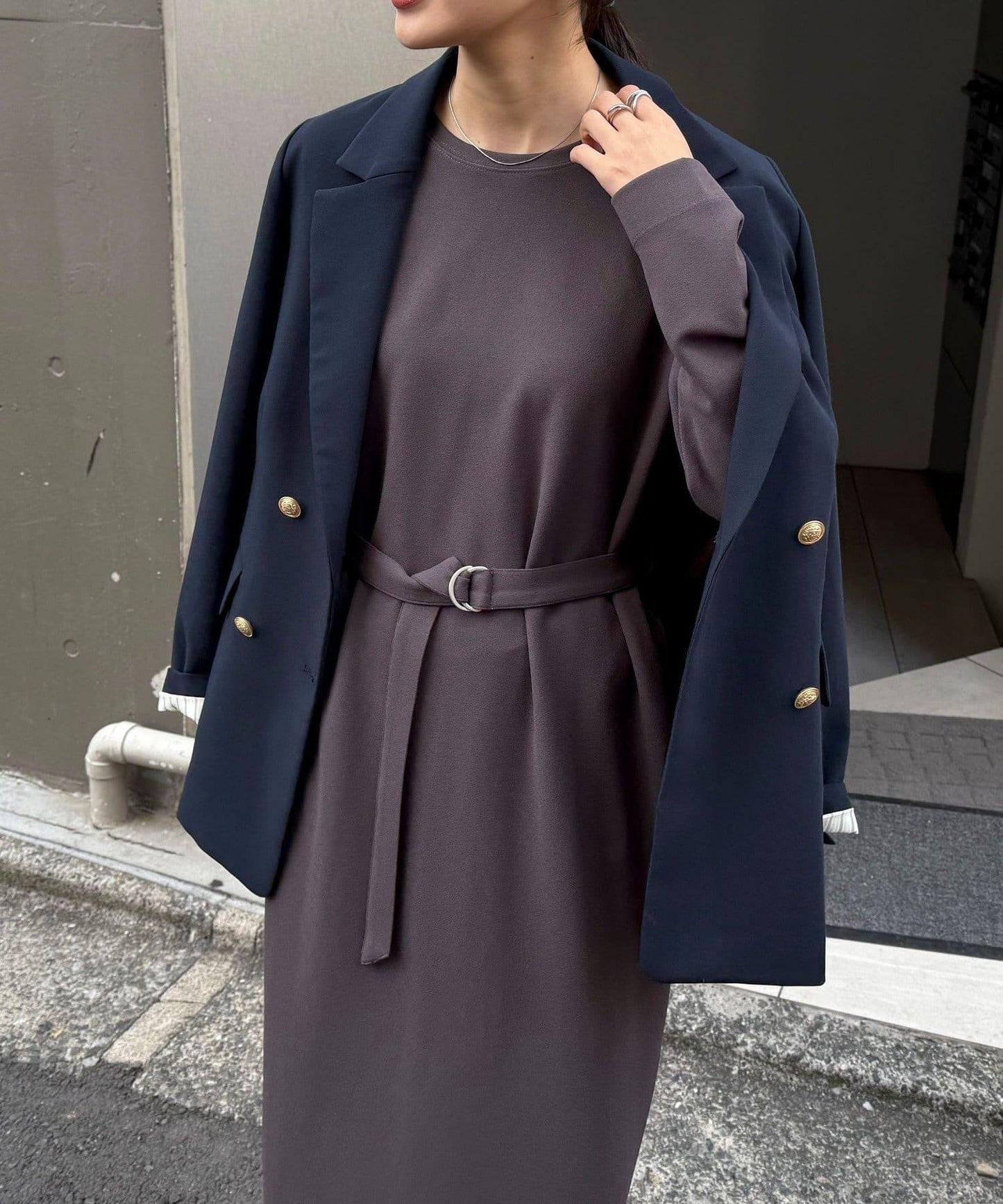 喬其紗腰帶連衣裙