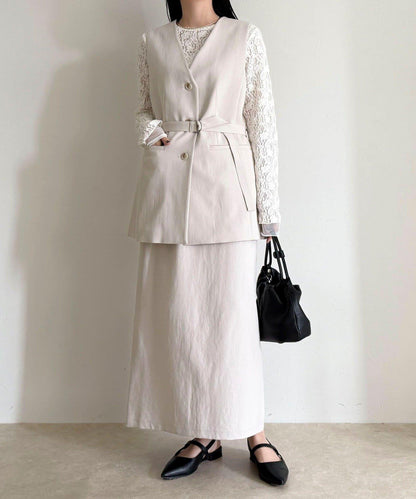 可成套搭配 柔滑斜紋 帶腰帶 馬甲