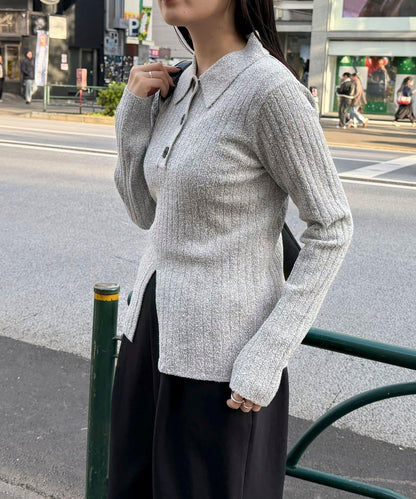 前中開叉 有領設計 套頭上衣