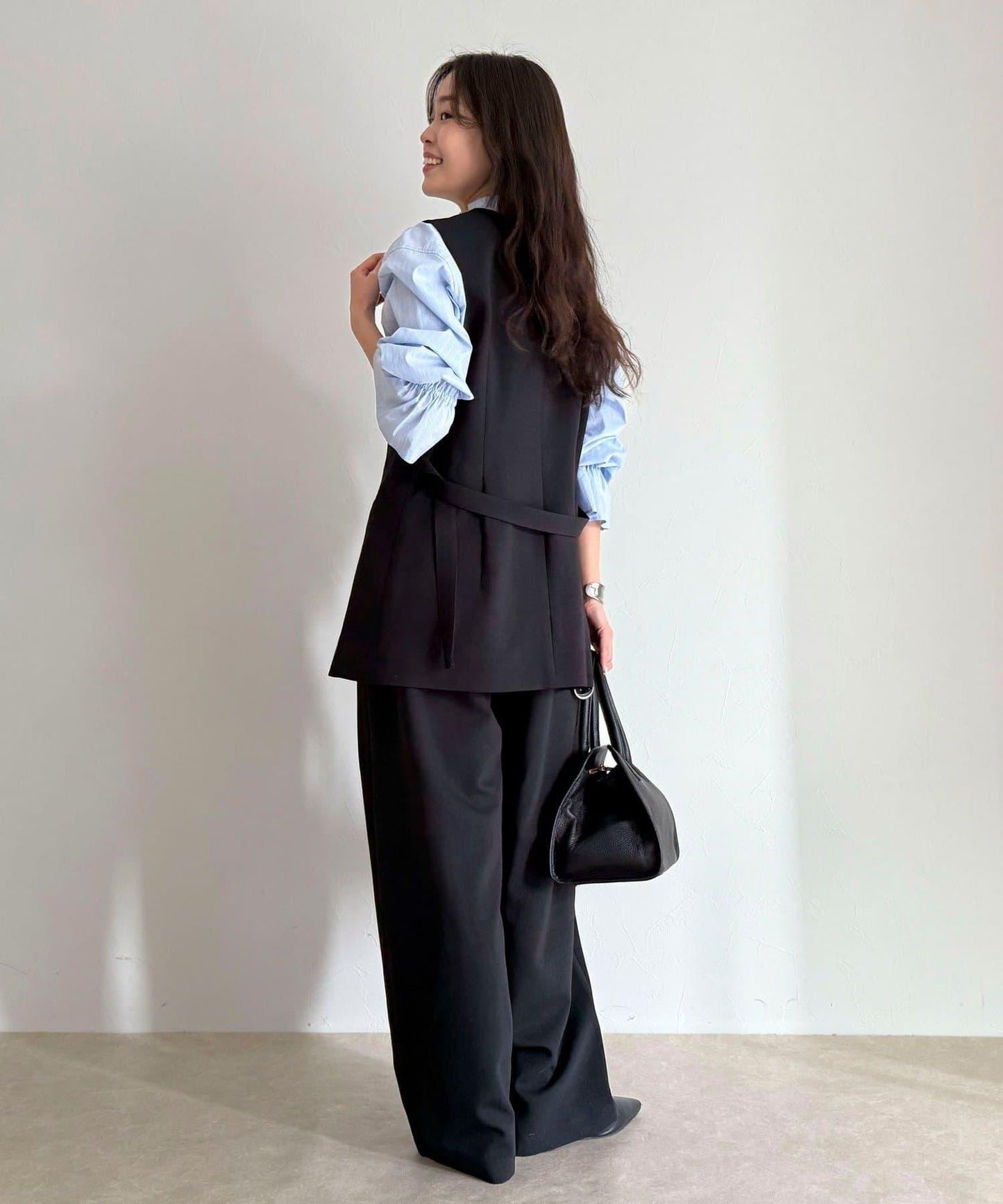 可成套搭配 柔滑斜紋 帶腰帶 馬甲