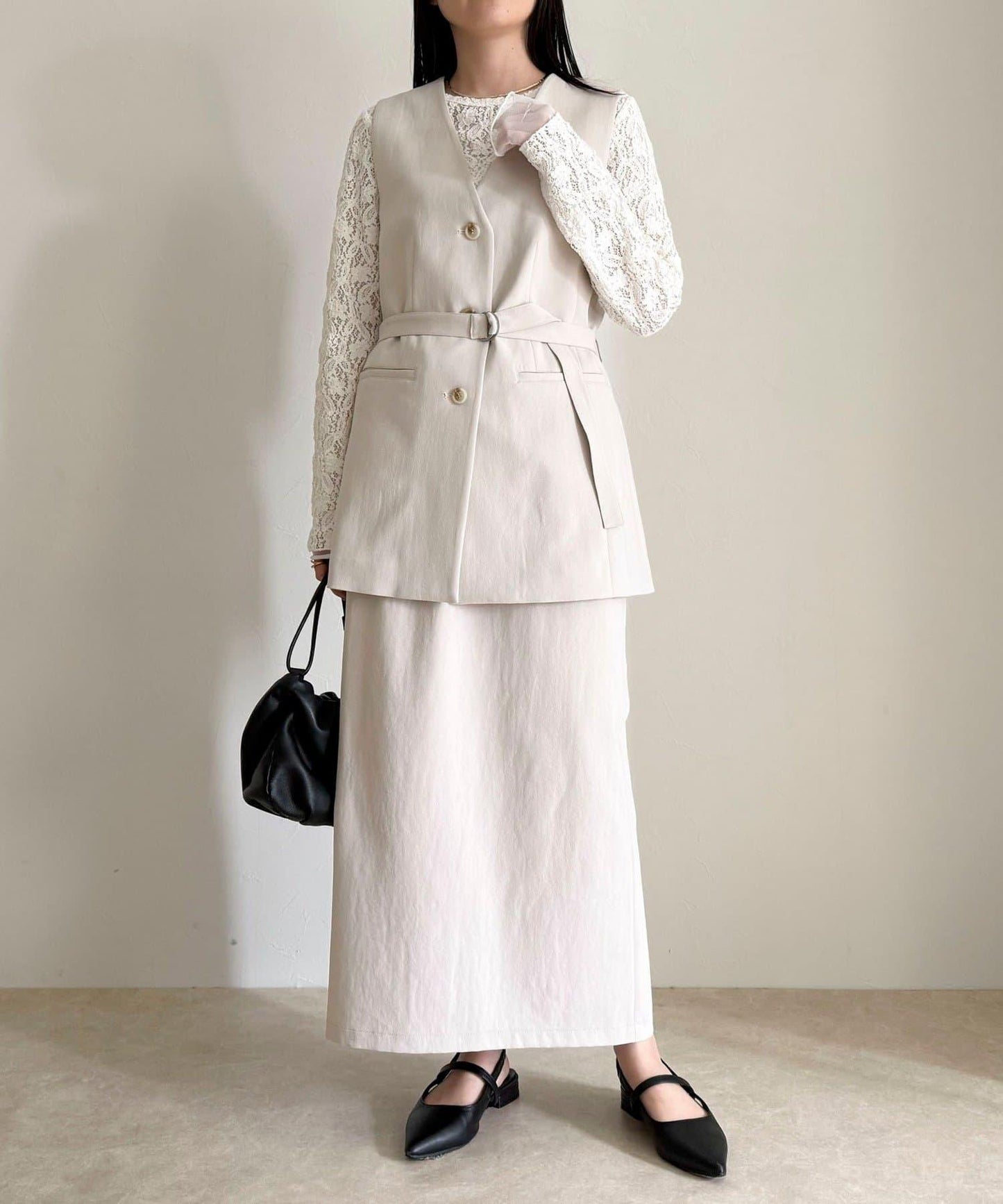 可成套搭配 柔滑斜紋 帶腰帶 馬甲