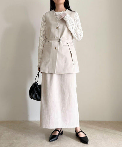 可成套搭配 柔滑斜紋 帶腰帶 馬甲