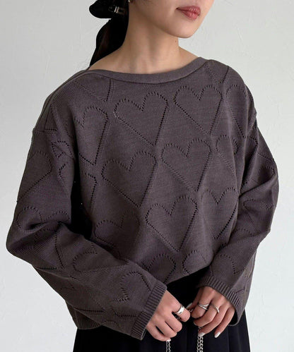 LINEN混紡愛心鏤空針織衫