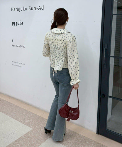 抽褶荷葉下襬女襯衫