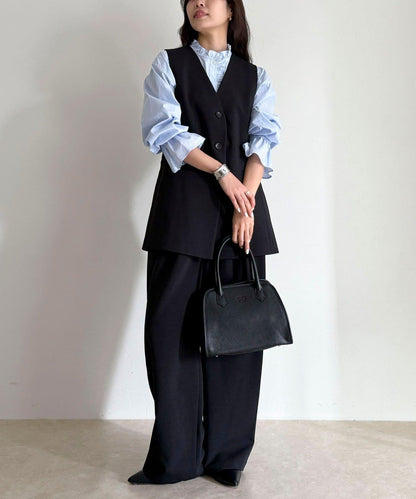 可成套搭配 柔滑斜紋 帶腰帶 馬甲