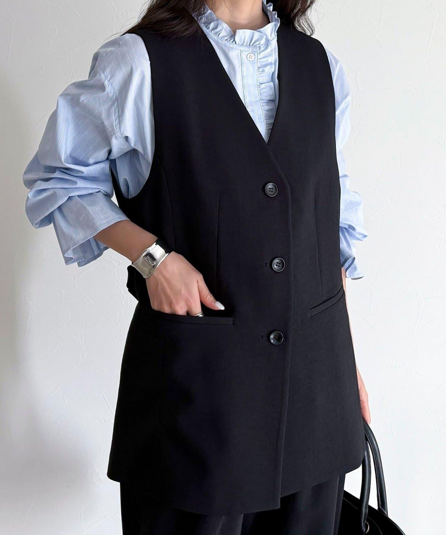 可成套搭配 柔滑斜紋 帶腰帶 馬甲