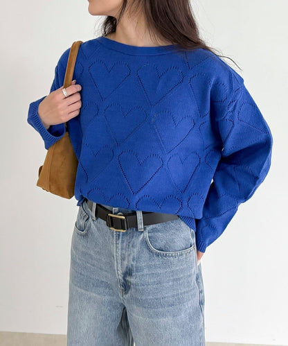 LINEN混紡愛心鏤空針織衫