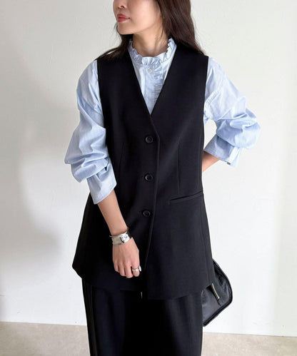 可成套搭配 柔滑斜紋 帶腰帶 馬甲