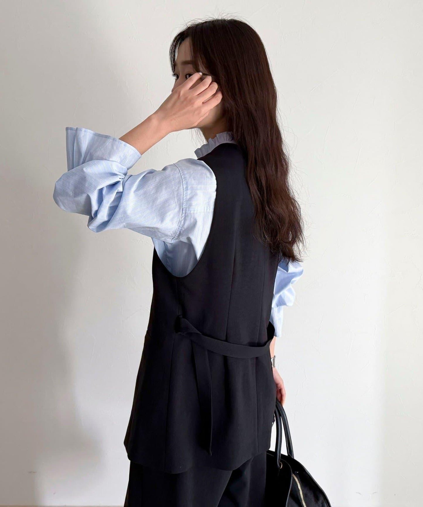 可成套搭配 柔滑斜紋 帶腰帶 馬甲