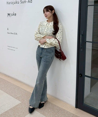 抽褶荷葉下襬女襯衫