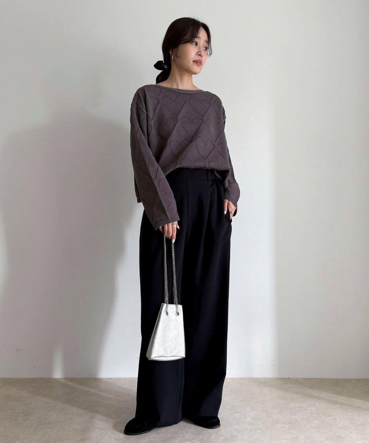 LINEN混紡愛心鏤空針織衫