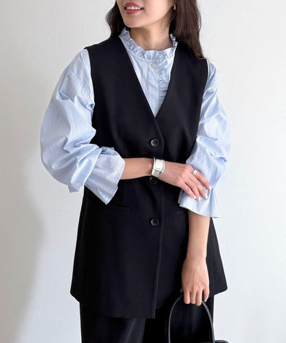 可成套搭配 柔滑斜紋 帶腰帶 馬甲