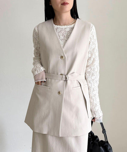 可成套搭配 柔滑斜紋 帶腰帶 馬甲