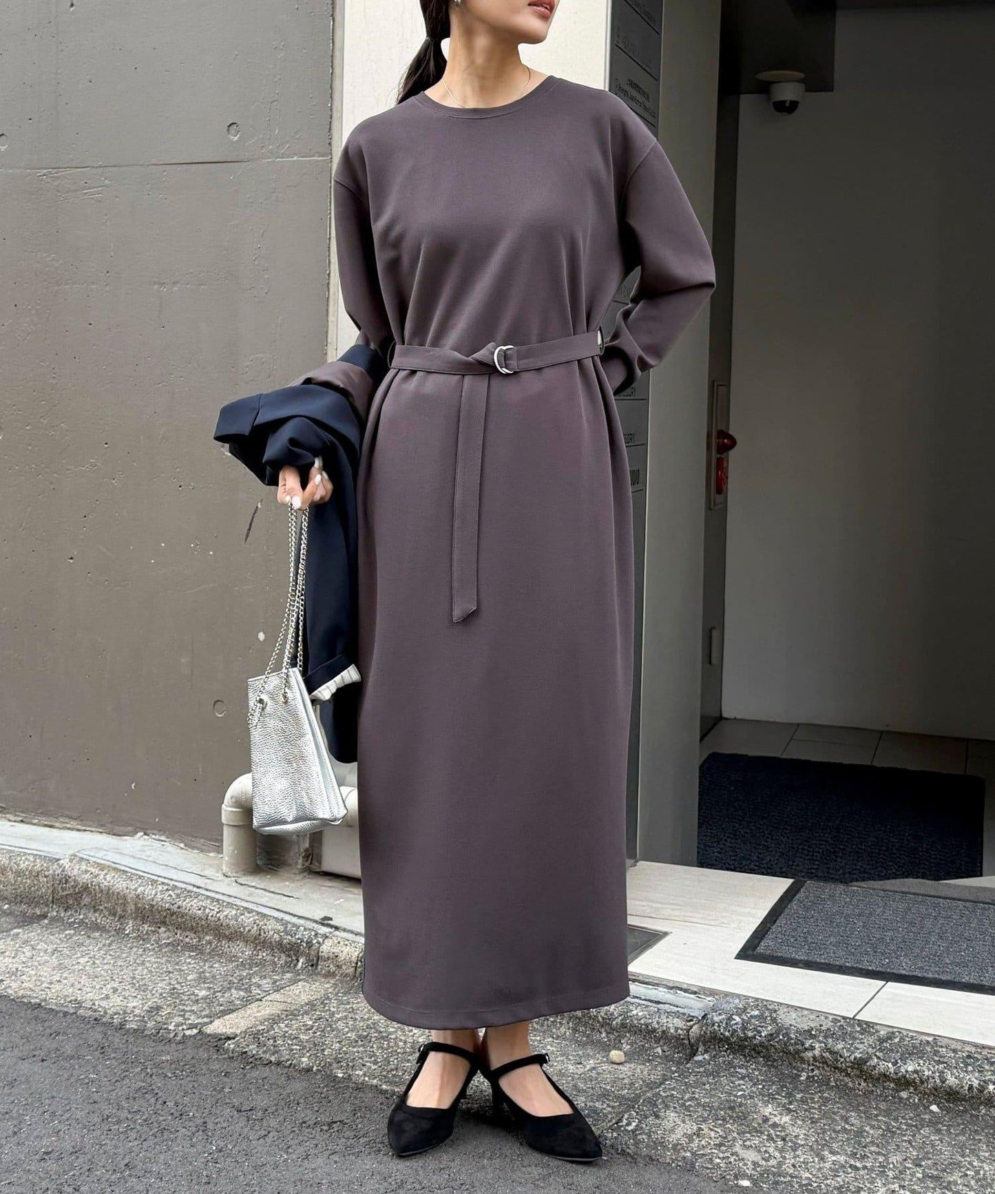 喬其紗腰帶連衣裙