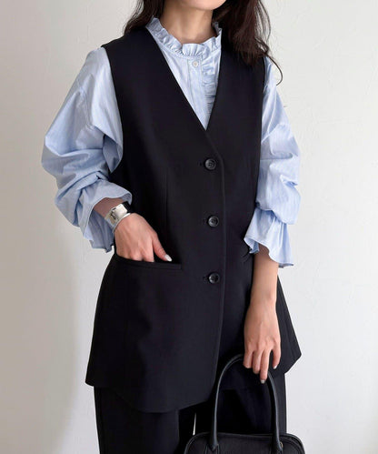 可成套搭配 柔滑斜紋 帶腰帶 馬甲