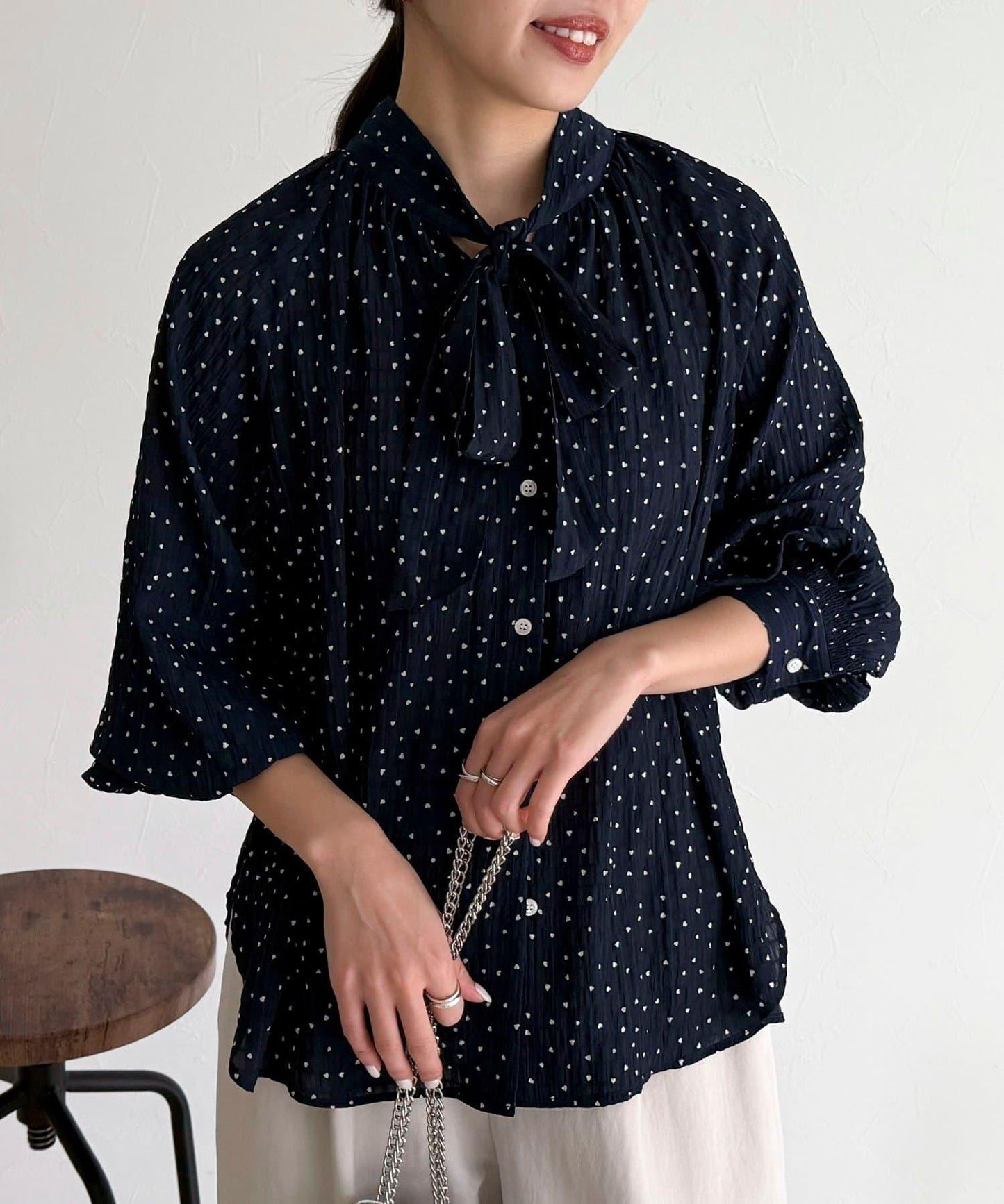 心形波點 蝴蝶結設計 襯衫