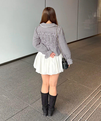 抽褶荷葉下襬女襯衫