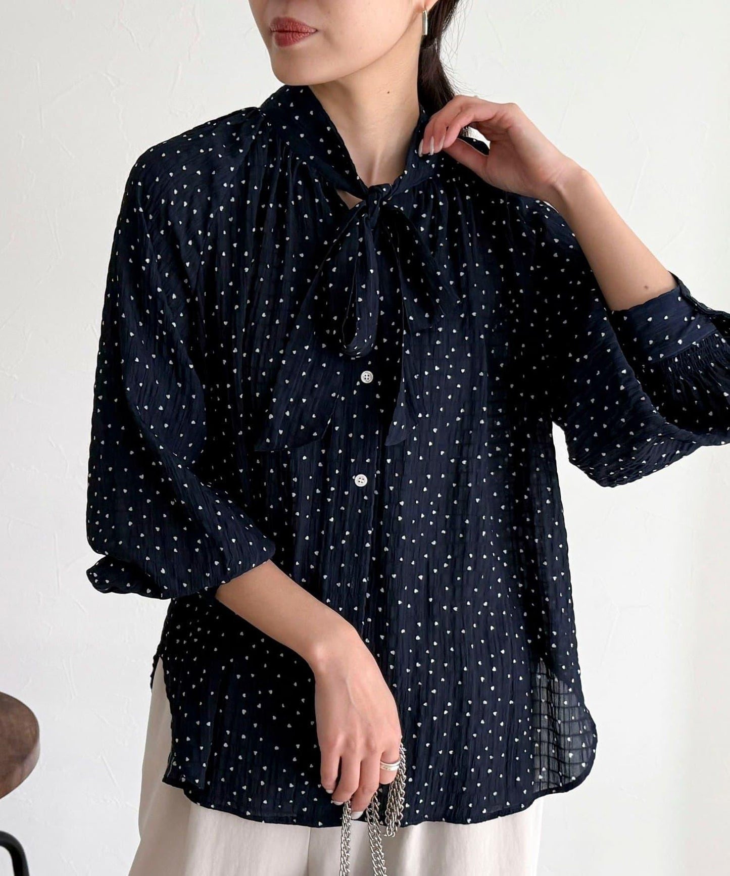 心形波點 蝴蝶結設計 襯衫