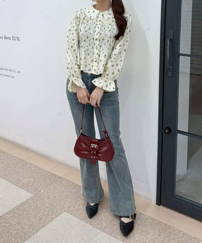 抽褶荷葉下襬女襯衫