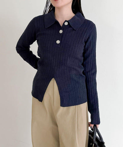 前中開叉 有領設計 套頭上衣