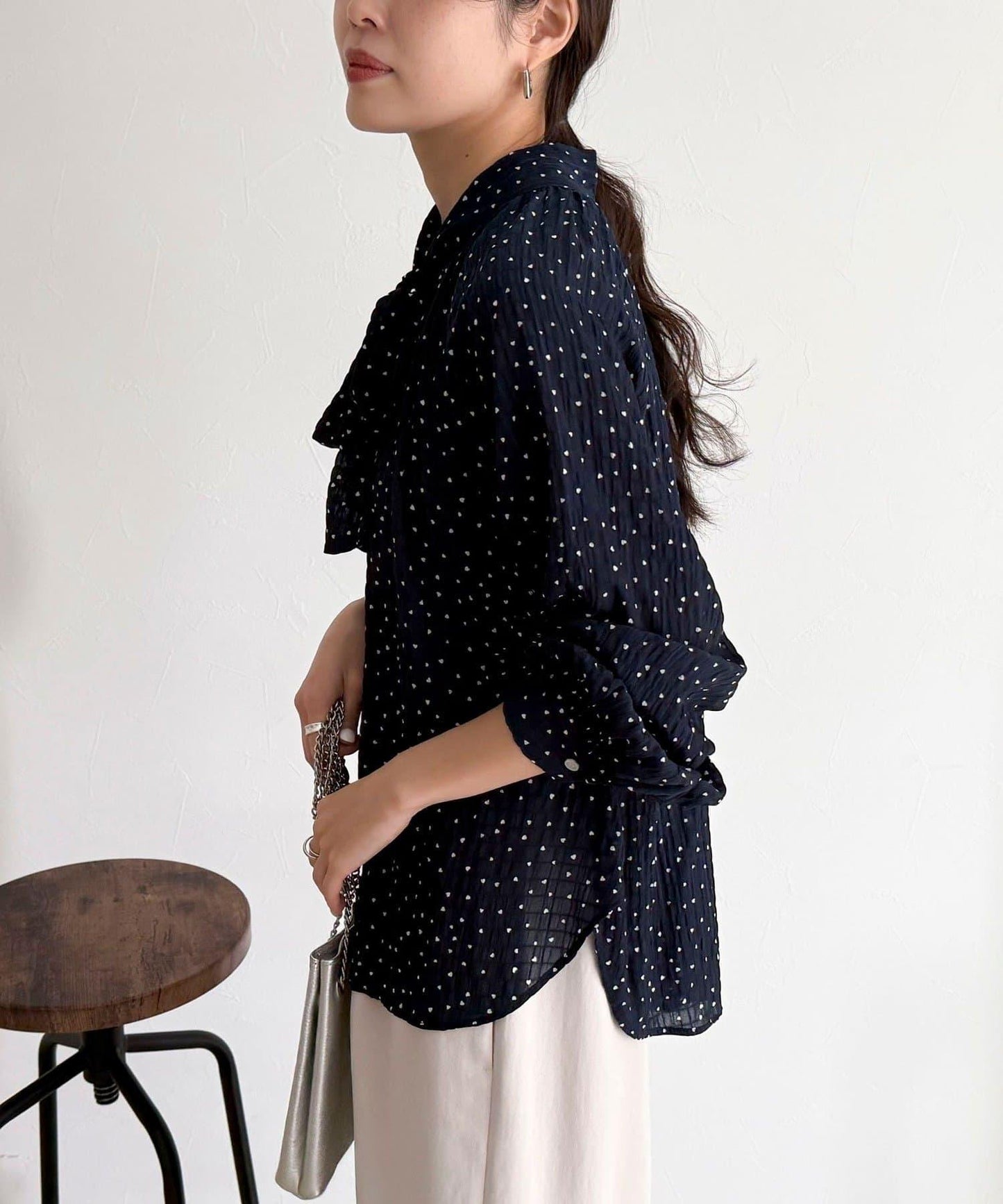 心形波點 蝴蝶結設計 襯衫