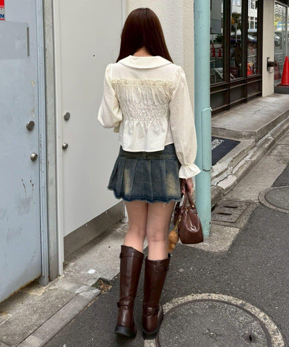 抽褶荷葉下襬女襯衫