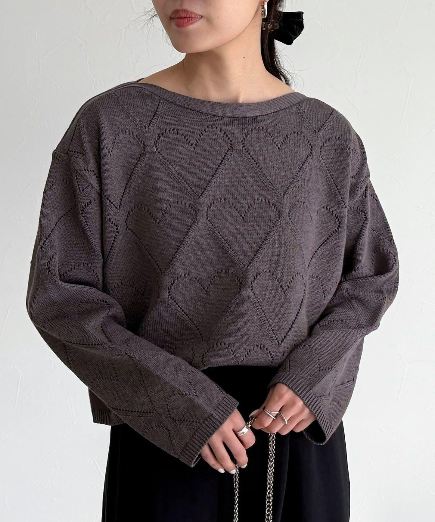 LINEN混紡愛心鏤空針織衫