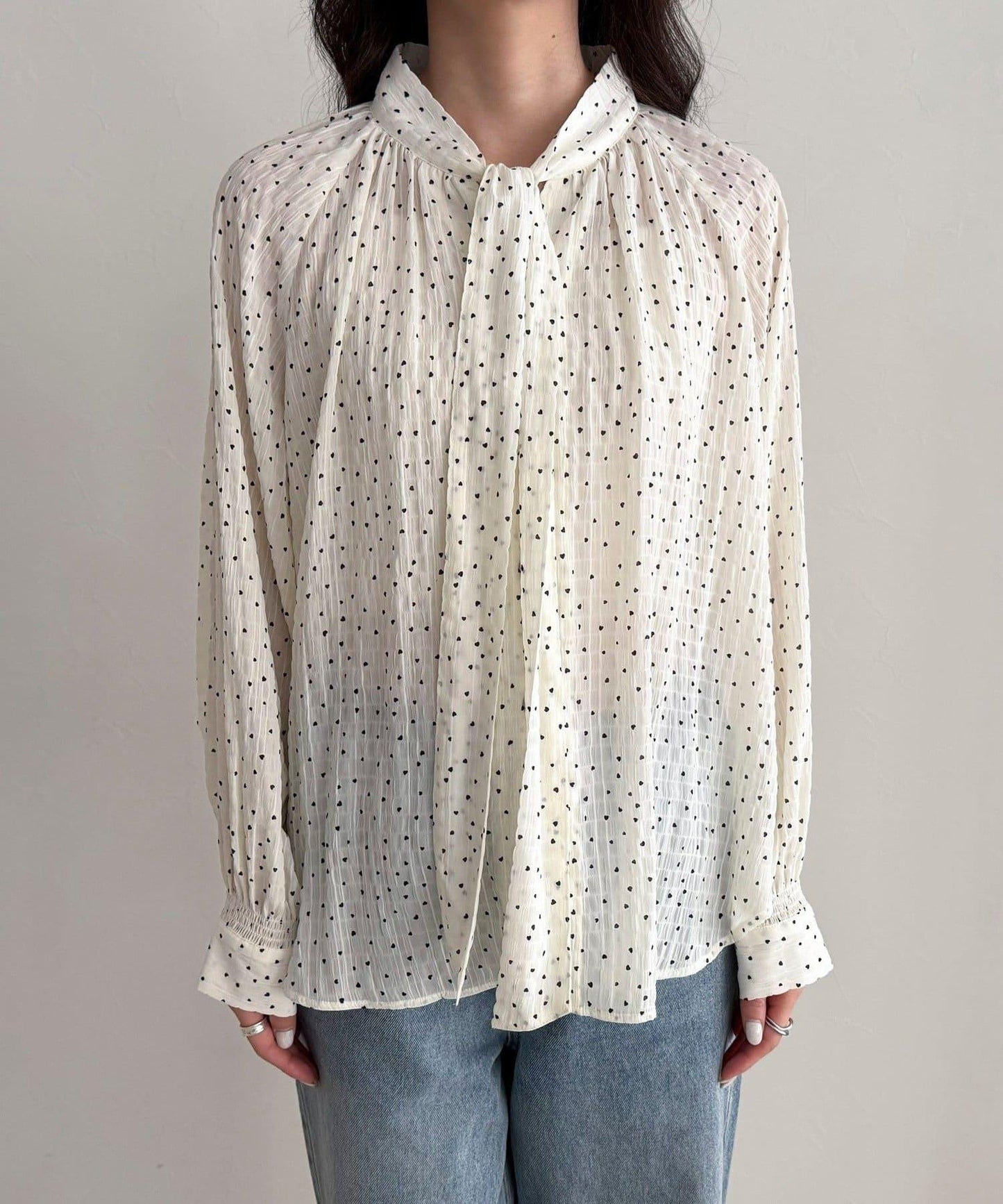 心形波點 蝴蝶結設計 襯衫