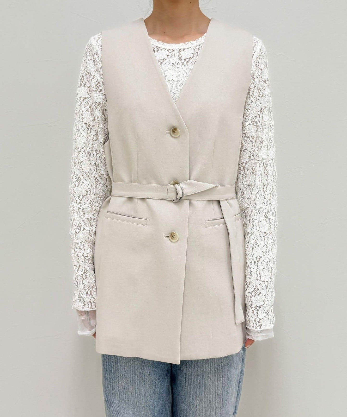 可成套搭配 柔滑斜紋 帶腰帶 馬甲