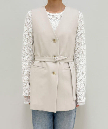 可成套搭配 柔滑斜紋 帶腰帶 馬甲