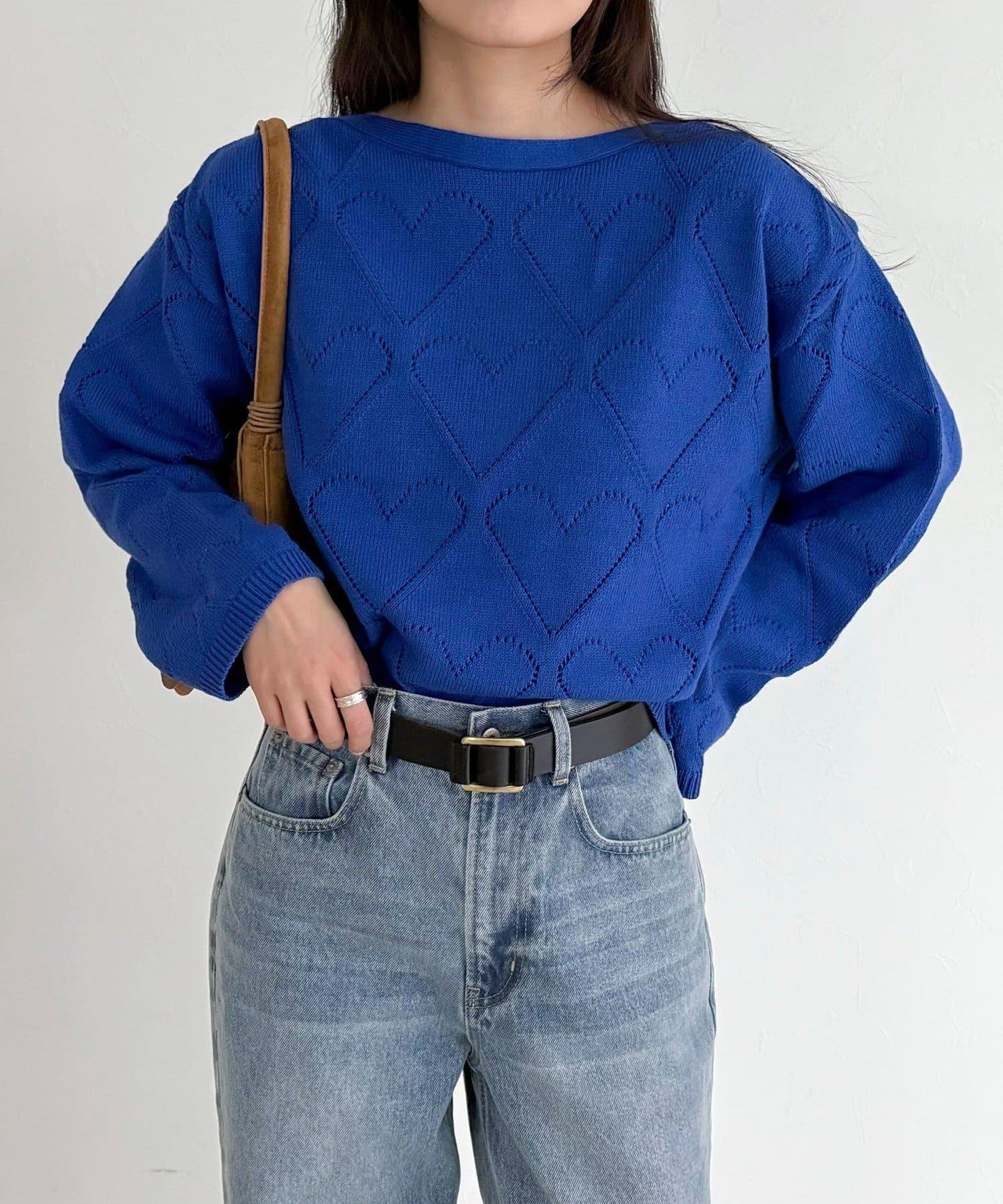 LINEN混紡愛心鏤空針織衫