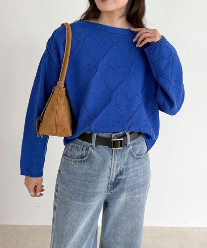 LINEN混紡愛心鏤空針織衫