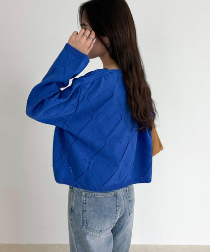 LINEN混紡愛心鏤空針織衫