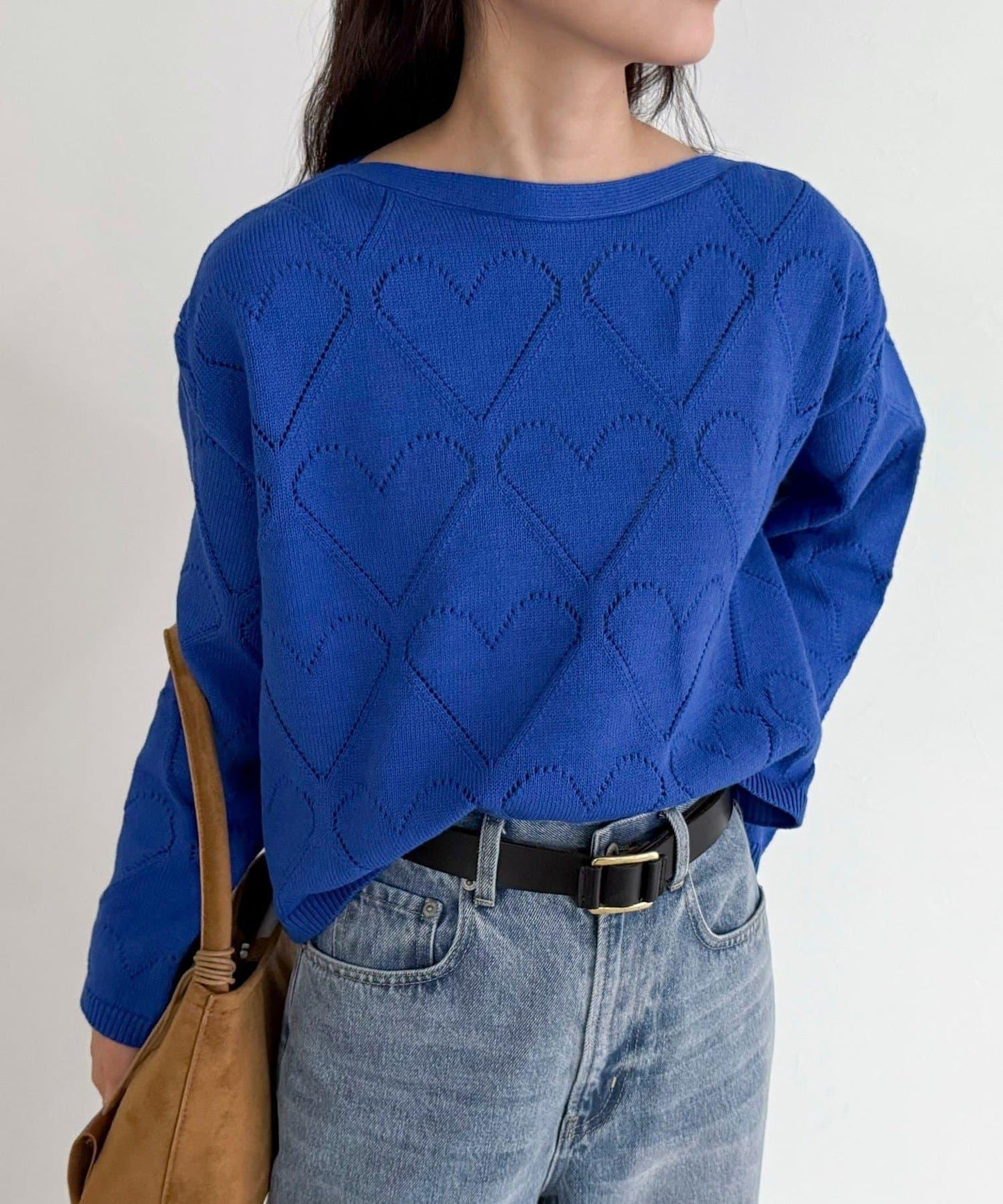 LINEN混紡愛心鏤空針織衫