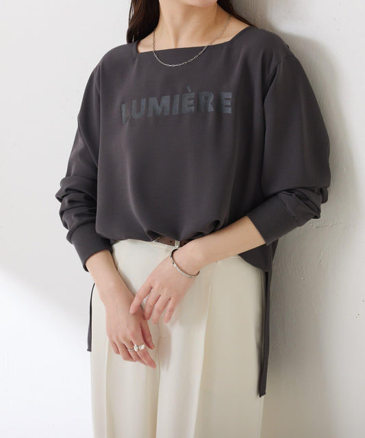 可作內搭 方領 喬其紗 logo 長袖T恤