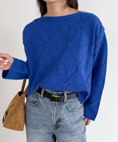 LINEN混紡愛心鏤空針織衫