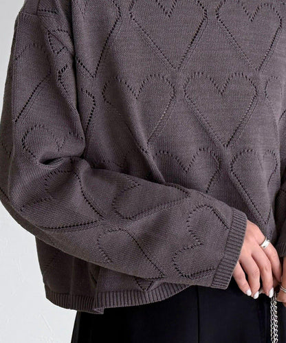 LINEN混紡愛心鏤空針織衫