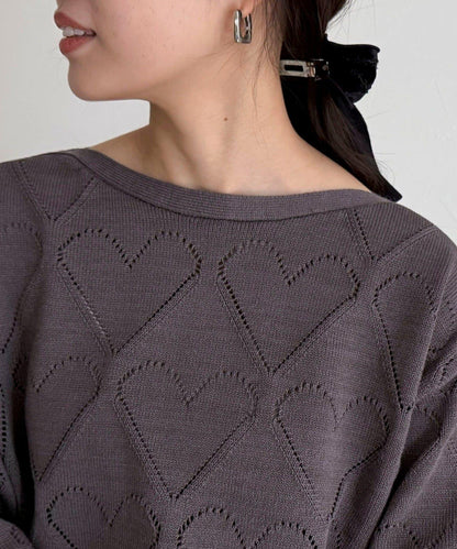 LINEN混紡愛心鏤空針織衫