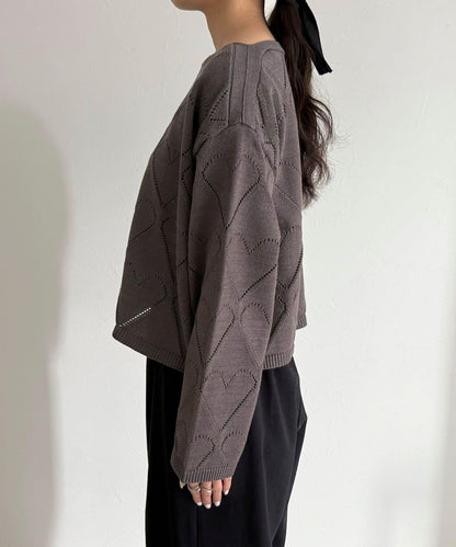 LINEN混紡愛心鏤空針織衫