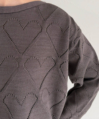 LINEN混紡愛心鏤空針織衫