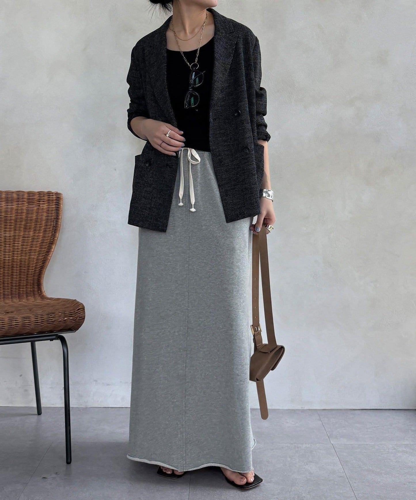 毛圈面料 長款半身裙