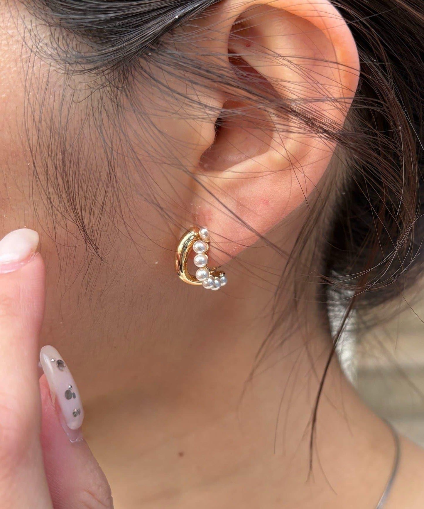 GOLDY/ゴールディ 雙層珍珠組合耳夾