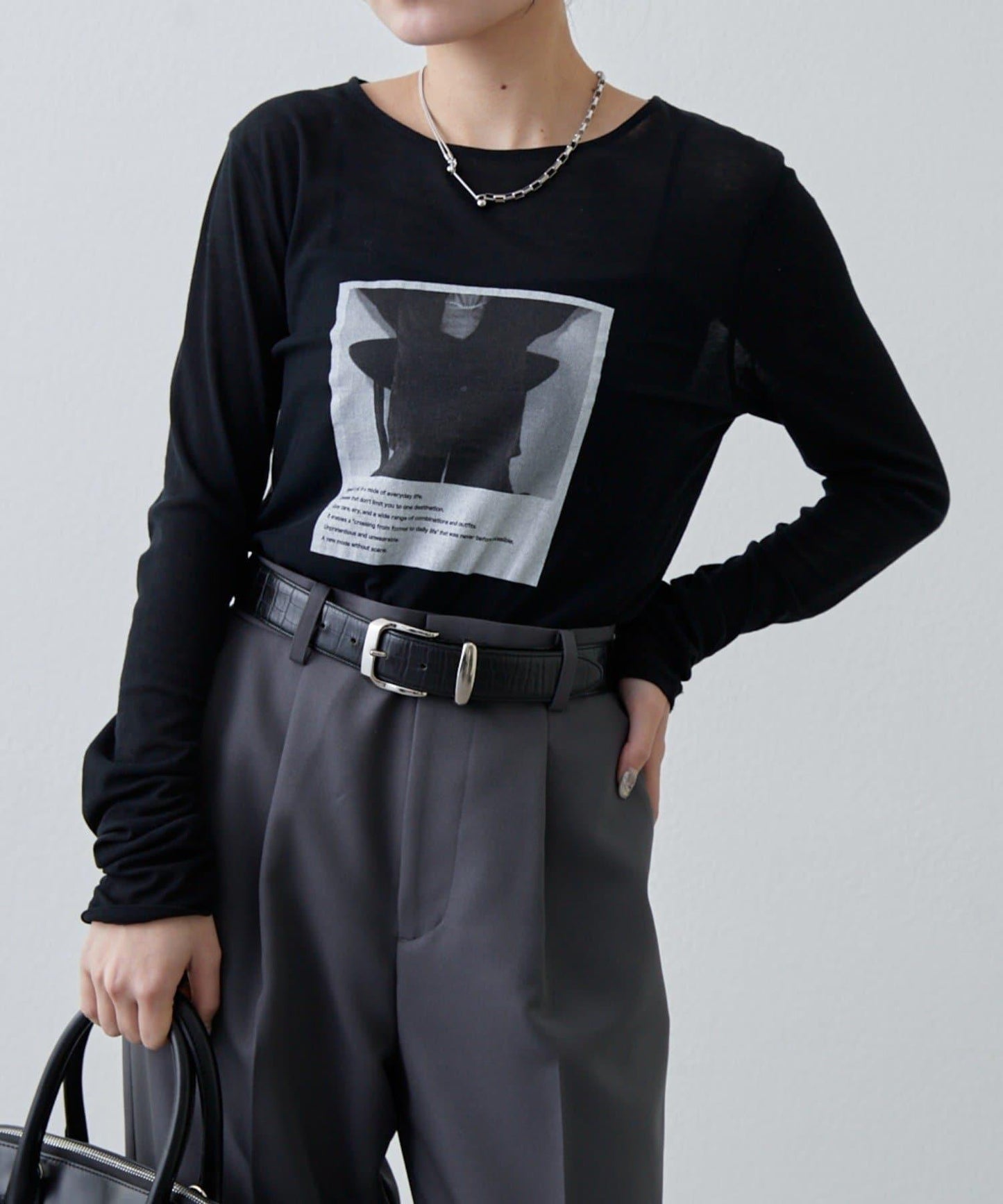 透紗照片圖案長袖T恤