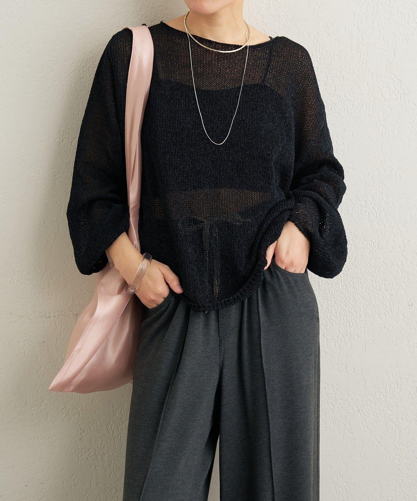 和紙混紡 蓬袖 針織衫