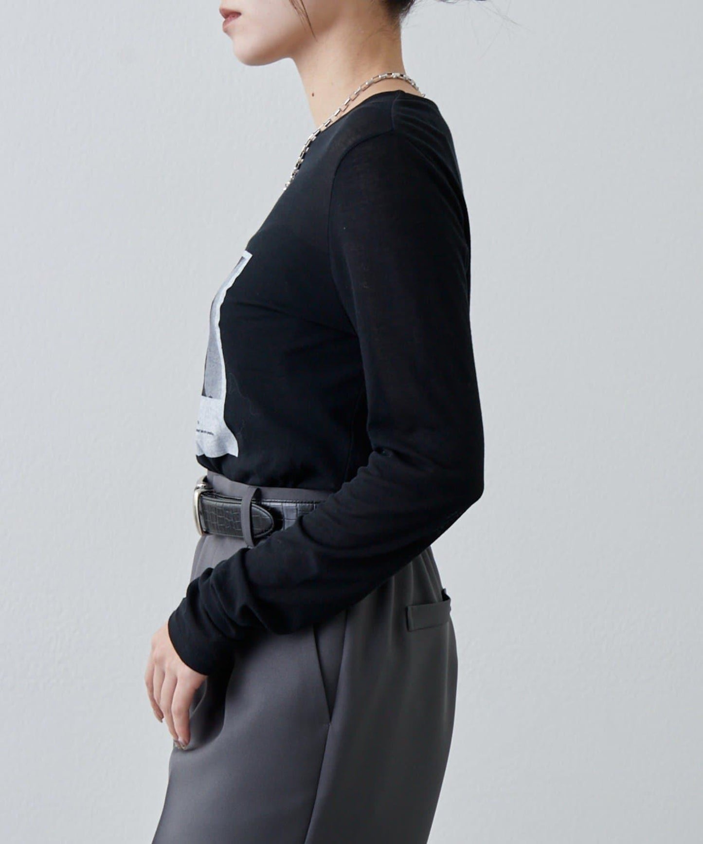 透紗照片圖案長袖T恤