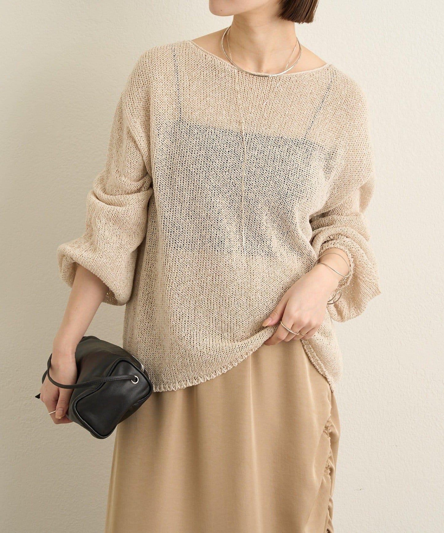 和紙混紡 蓬袖 針織衫