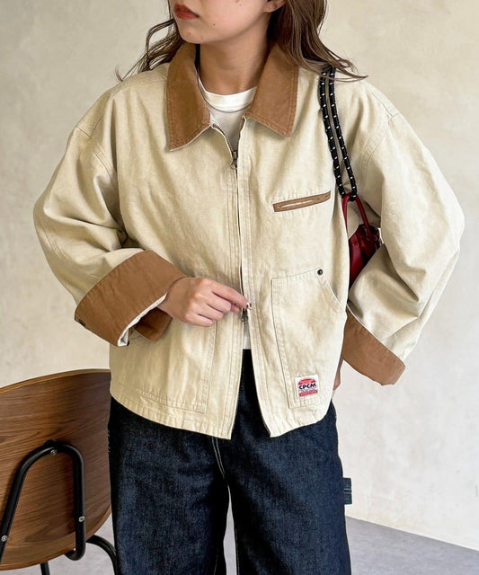 配色領 工裝夾克