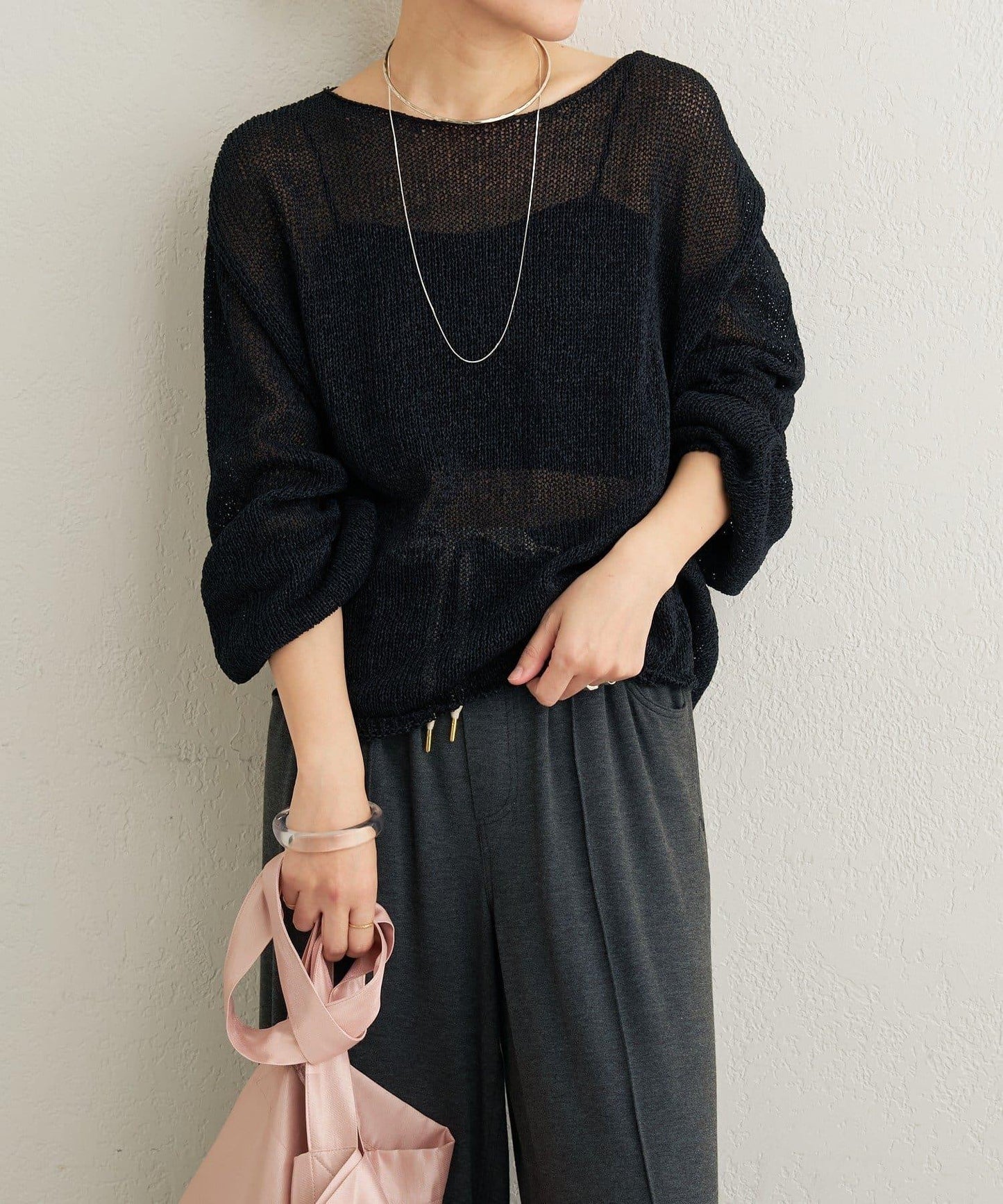 和紙混紡 蓬袖 針織衫