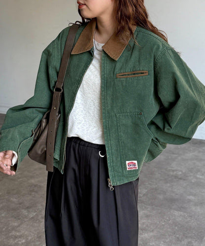 配色領 工裝夾克