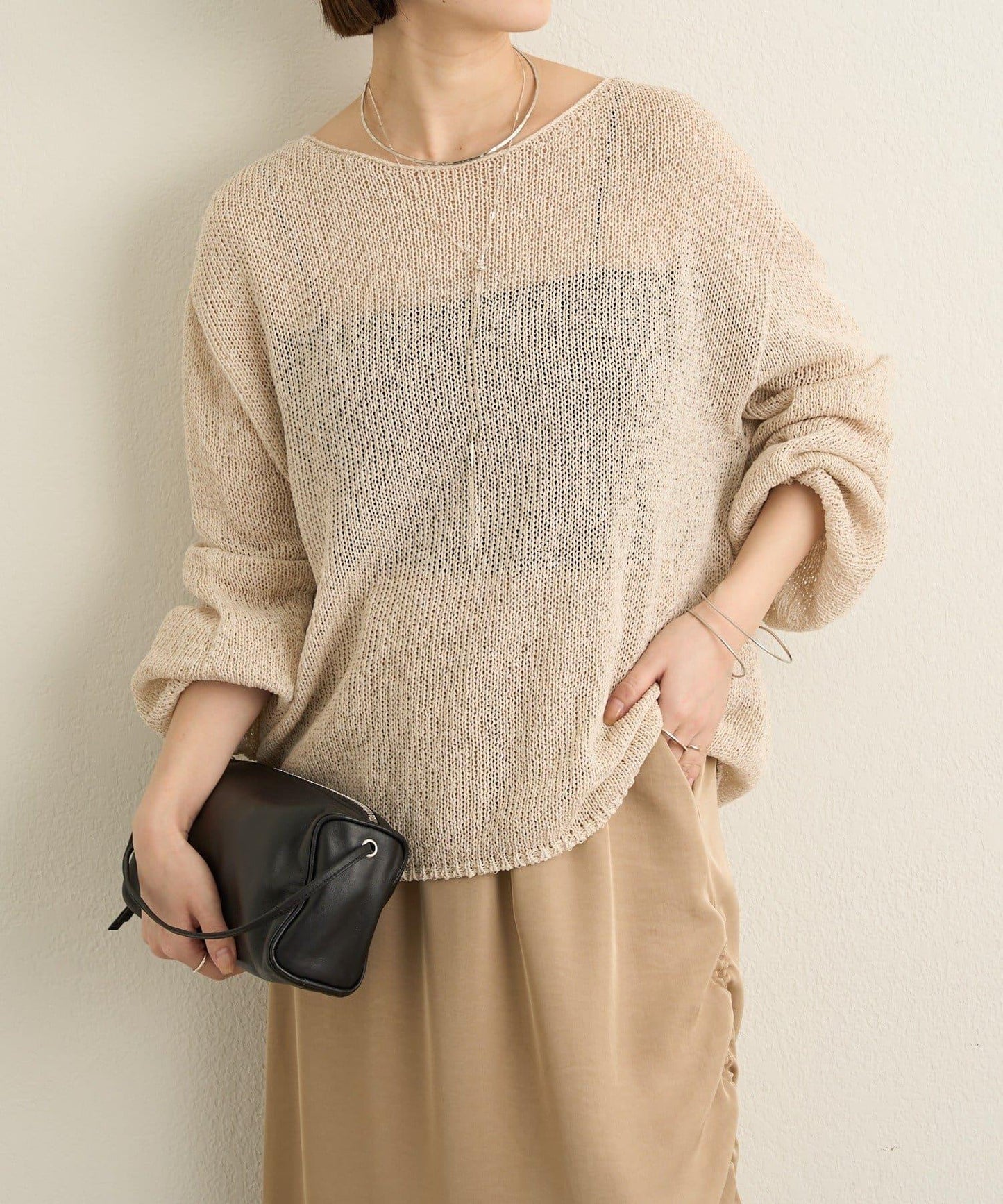 和紙混紡 蓬袖 針織衫